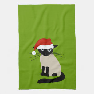 Siamese Santa   Funny Christmas Holiday Kitty Cat Kitchen Towel