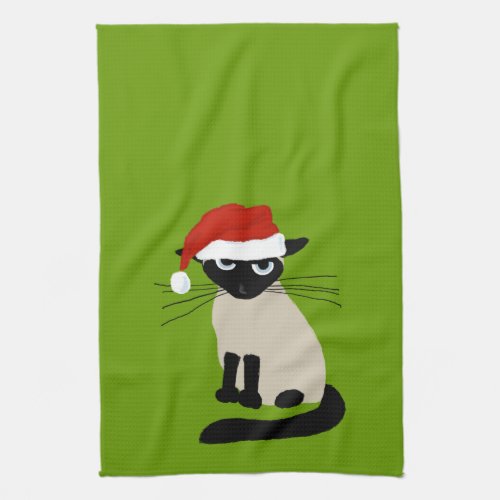 Siamese Santa  Funny Christmas Holiday Kitty Cat Kitchen Towel