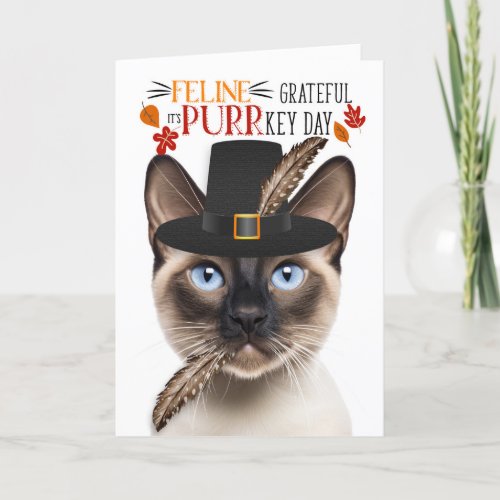 Siamese Seal Point Cat Grateful for PURRkey Day Holiday Card