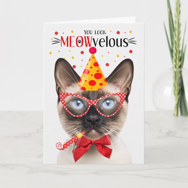 Siamese Seal Point Cat MEOWvelous Birthday Card (Front)
