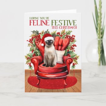Siamese Seal Point Christmas Cat Feline Festive Holiday Card by PAWSitivelyPETs at Zazzle