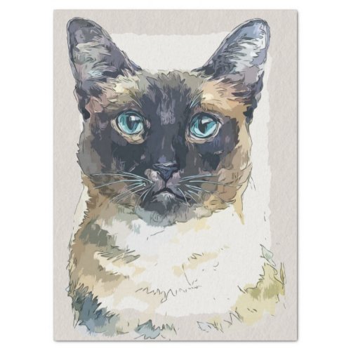 Siamese Shorthair Cat Watercolor Sketch Tissue Paper