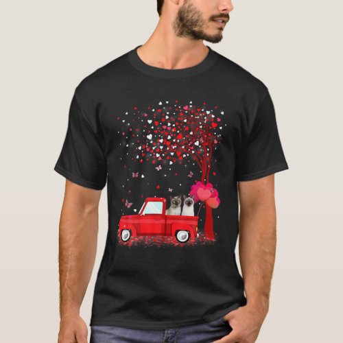 Siamese Valentines Day Gifts Cats Red Truck Heart T_Shirt