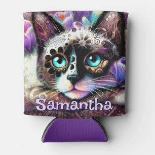 Siamese White Kitty Cat Crocus Floral Personalized Can Cooler
