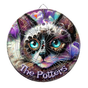 Siamese White Kitty Cat Crocus Floral Personalized Dart Board