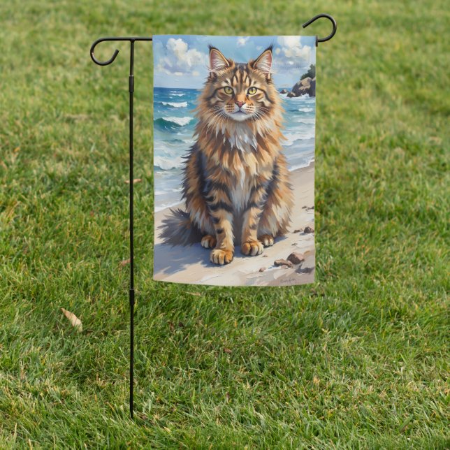 Siberian Cat Beach Dog Art Garden Flag (In SItu)