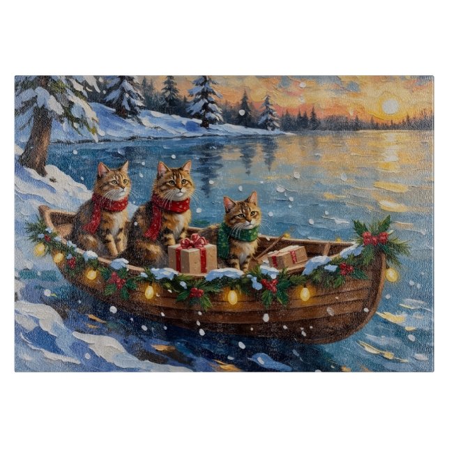 Siberian Cat Christmas Boat Holiday Cutting Board (Front)