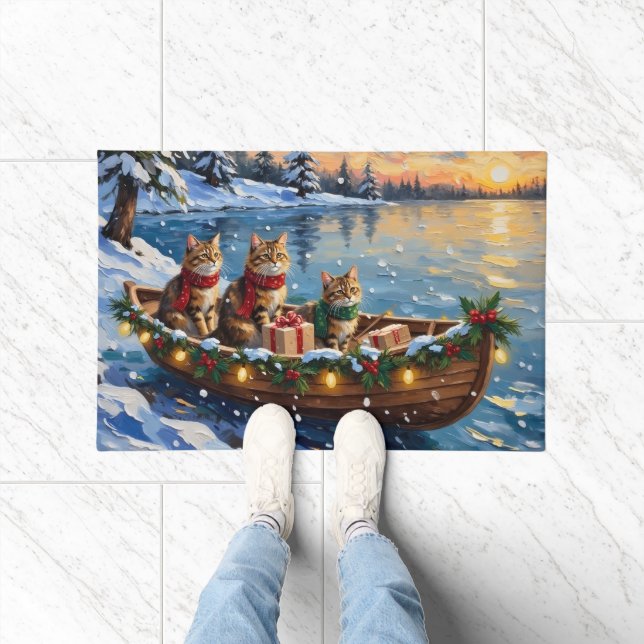 Siberian Cat Christmas Boat Holiday Doormat (Indoor)