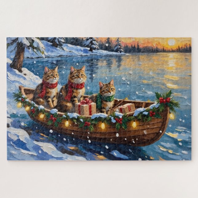 Siberian Cat Christmas Boat Holiday Jigsaw Puzzle (Horizontal)