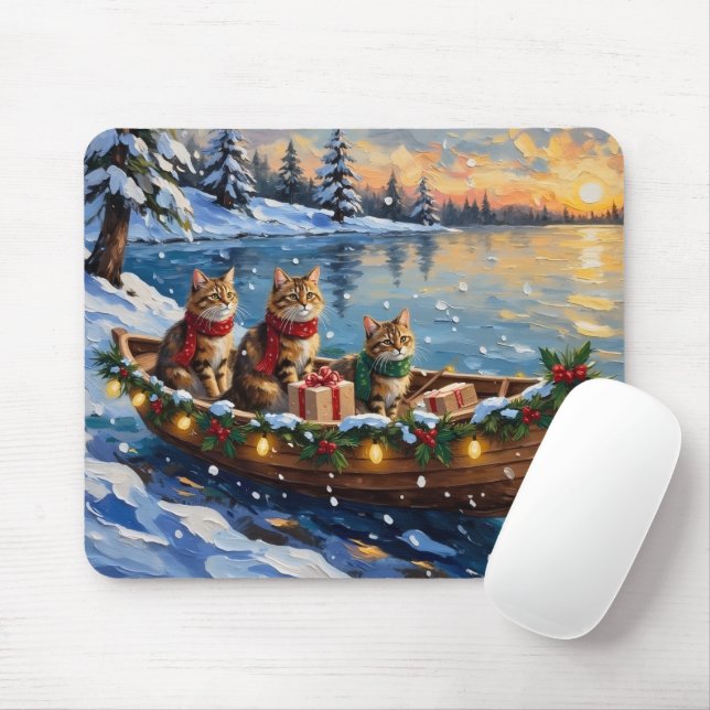 Siberian Cat Christmas Boat Holiday Mouse Pad (With Mouse)
