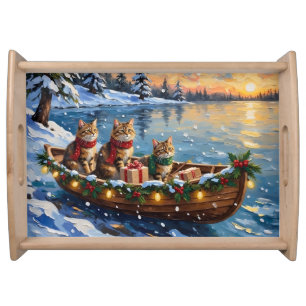 Siberian Cat Christmas Boat Holiday Serving Tray
