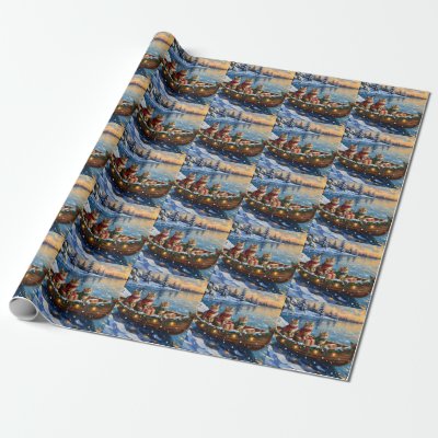 Siberian Cat Christmas Boat Holiday Wrapping Paper