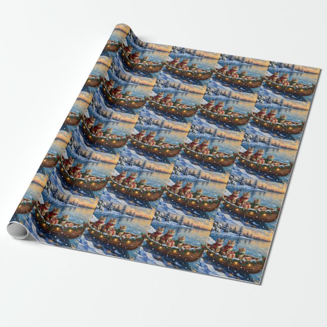 Siberian Cat Christmas Boat Holiday Wrapping Paper (Unrolled)