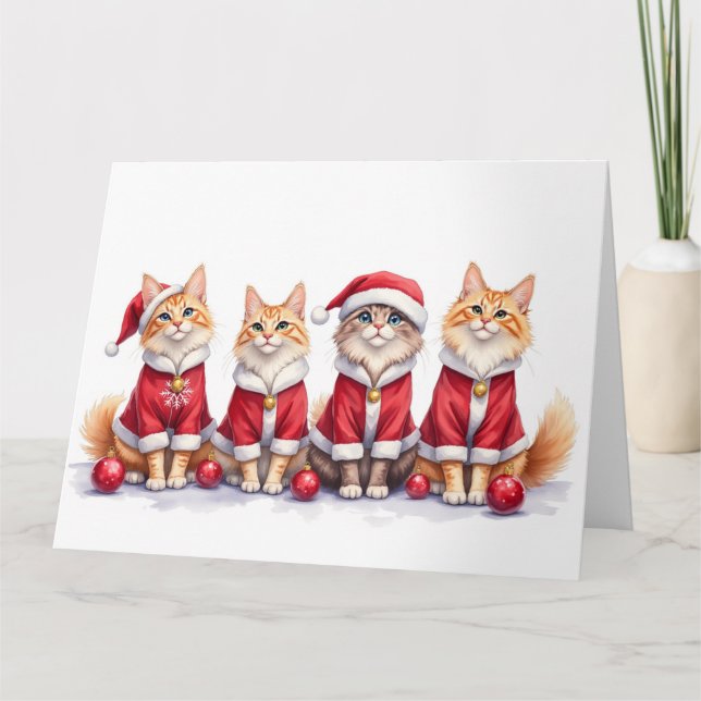 Siberian Cat Christmas Dress Santa Hat Card (Front)