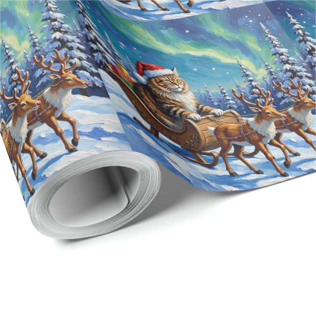 Siberian Cat Christmas Taiga Sleigh Ride Wrapping Paper (Roll Corner)