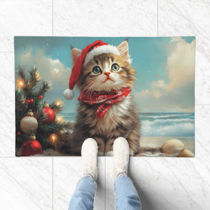 Siberian Cat Christmas Vintage Beach Doormat