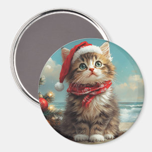 Siberian Cat Christmas Vintage Beach Magnet