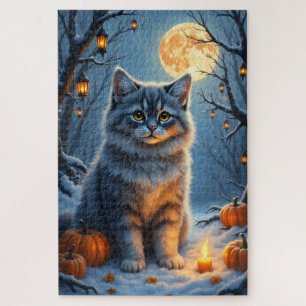 Siberian Cat Enchanted Halloween Portrait Art Jigsaw Puzzle