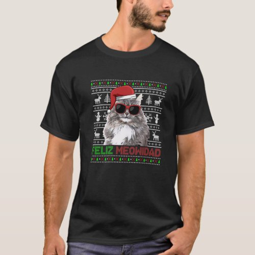 Siberian Cat Feliz Meowidad Funny Christmas T_Shirt
