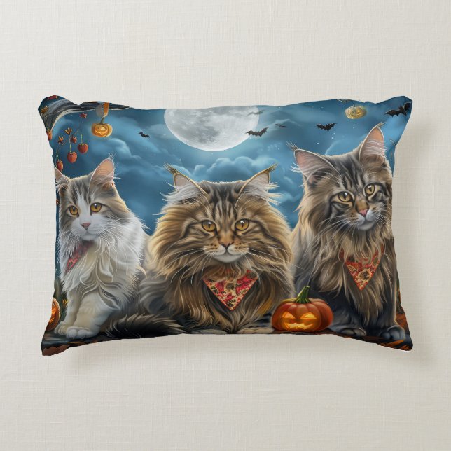Siberian Cat Halloween Spooky  Accent Pillow (Front)