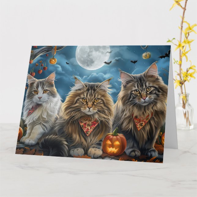 Siberian Cat Halloween Spooky  Card (Yellow Flower)