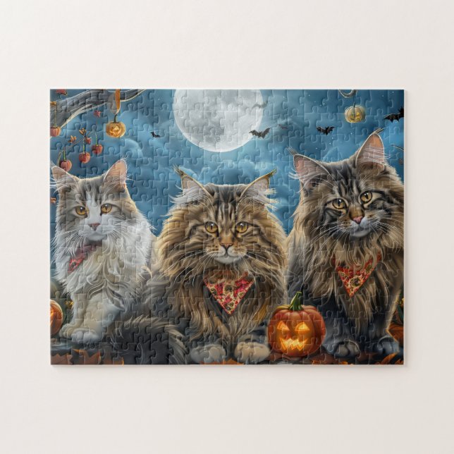 Siberian Cat Halloween Spooky  Jigsaw Puzzle (Horizontal)