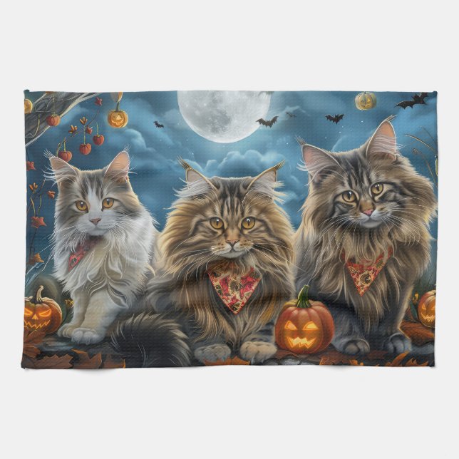 Siberian Cat Halloween Spooky  Kitchen Towel (Horizontal)