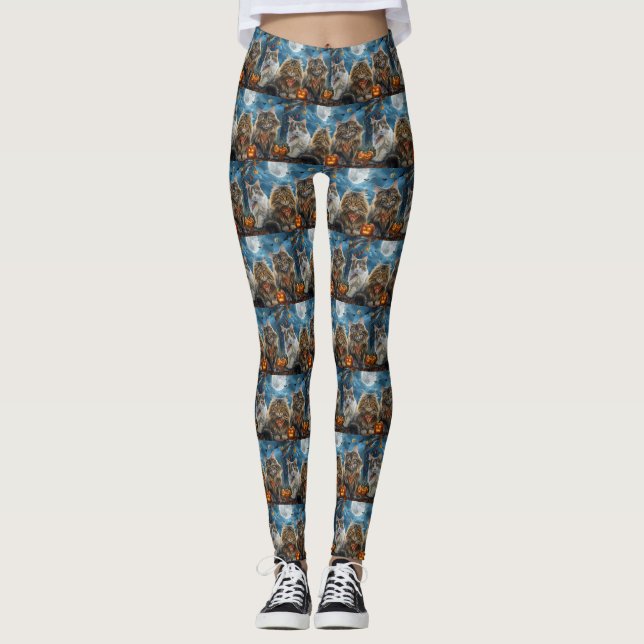 Siberian Cat Halloween Spooky  Leggings (Front)