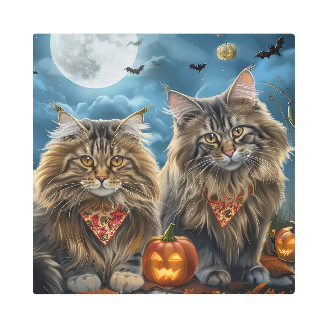 Siberian Cat Halloween Spooky  Metal Print (Front)