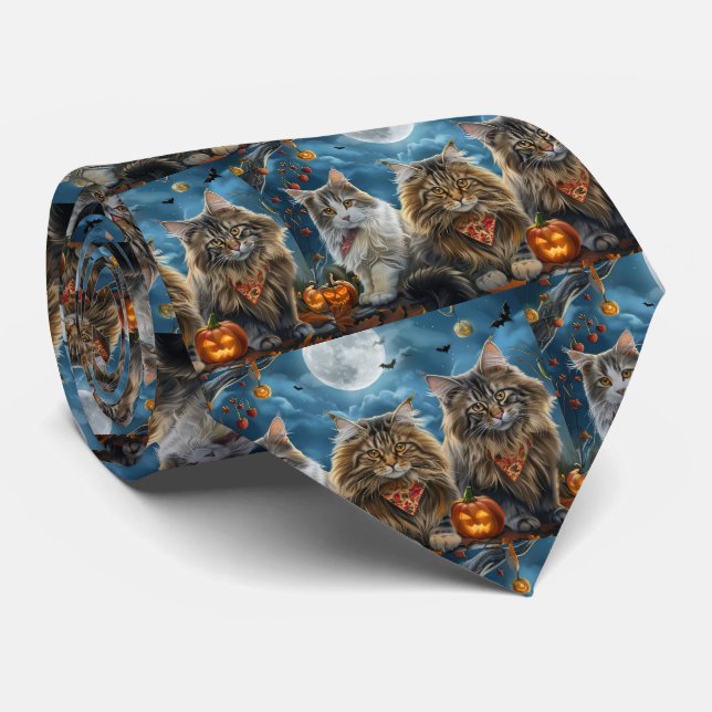 Siberian Cat Halloween Spooky  Neck Tie (Rolled)