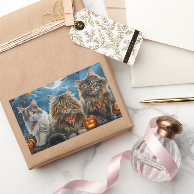 Siberian Cat Halloween Spooky  Rectangular Sticker (Gifting)