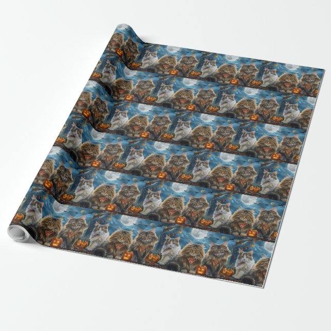 Siberian Cat Halloween Spooky  Wrapping Paper (Unrolled)
