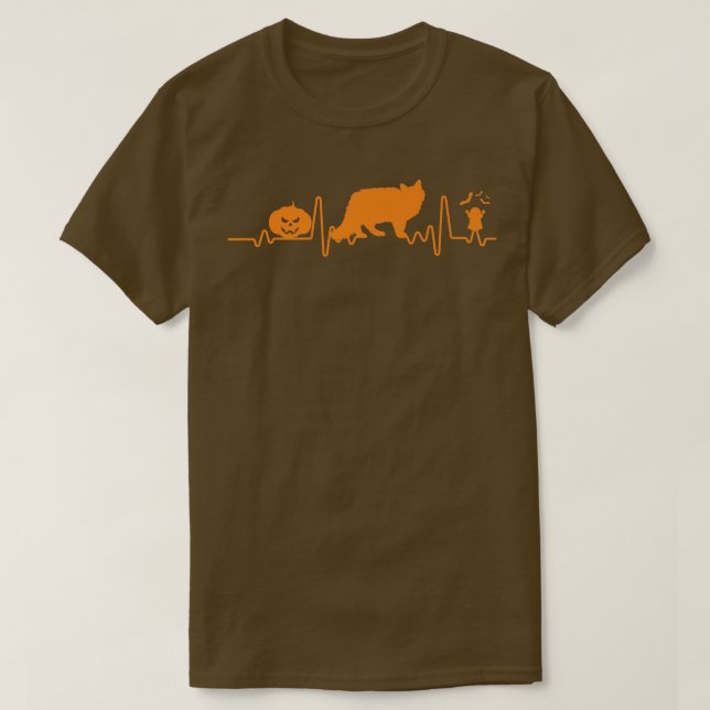 Siberian Cat Heartbeat Pumpkin Funny Halloween Cos T-Shirt (Design Front)