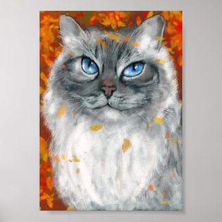 Siberian Cat in Autumn Colors Poster