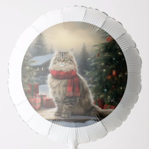 Siberian Cat in Snow Christmas Balloon