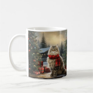 Siberian Cat in Snow Christmas Coffee Mug