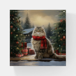 Siberian Cat in Snow Christmas Paperweight