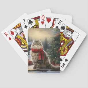 Siberian Cat in Snow Christmas Poker Cards