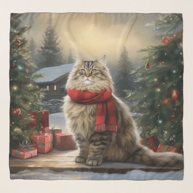 Siberian Cat in Snow Christmas Scarf (Front)