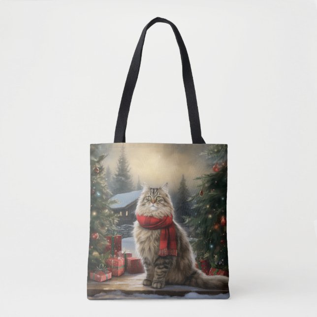 Siberian Cat in Snow Christmas Tote Bag (Front)
