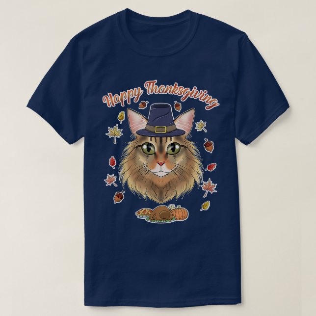 Siberian Cat Lover I Happy Thanksgiving  T-Shirt (Design Front)