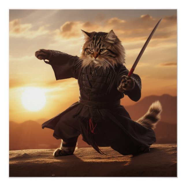 Siberian cat Ninja Martial Arts Poster (Front)