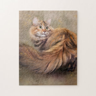 Siberian cat portrait art oil jigsaw puzzle