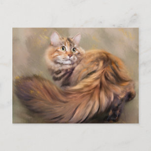 Siberian cat portrait art oil postcard