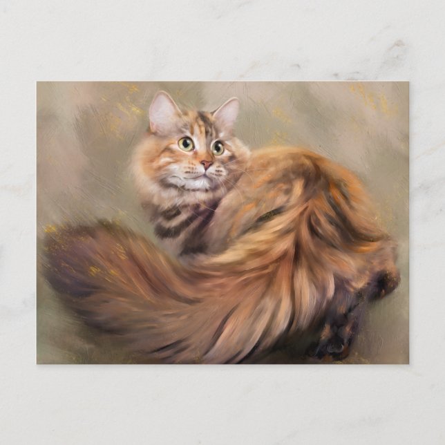 Siberian cat portrait art oil postcard (Front)