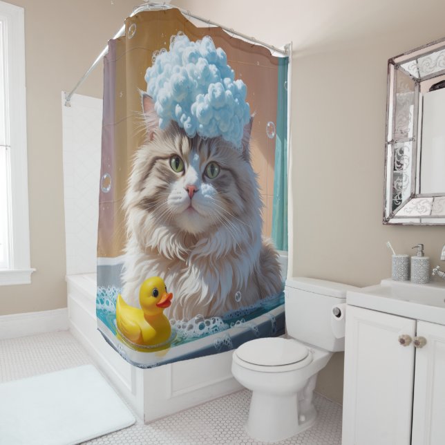 Siberian Cat Sloppy Sleepy Cute Funny  Shower Curtain (In Situ)