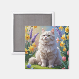 Siberian Cat Spring Flowers Painting Magnet