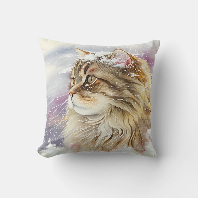 Siberian Cat Throw Pillow (Front)