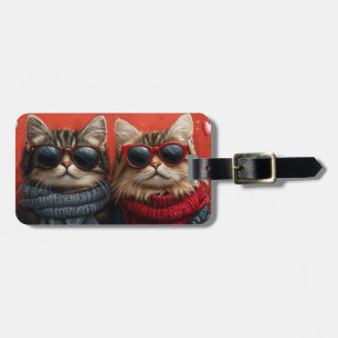 Siberian Cat with Heart Roses Valentine's Day Luggage Tag