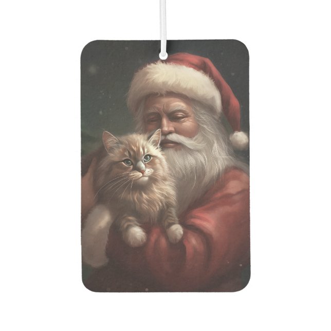 Siberian Cat With Santa Claus Festive Christmas  Air Freshener (Front)